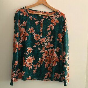 Sundance Rosey Delights Long Sleeved Top with buttons, size medium